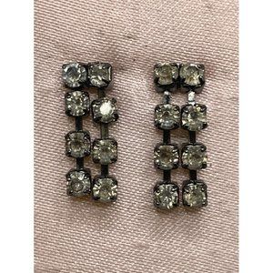 Rhinestone Prong Setting Double Strand Drop Dangle Post Earrings Length .75 In.